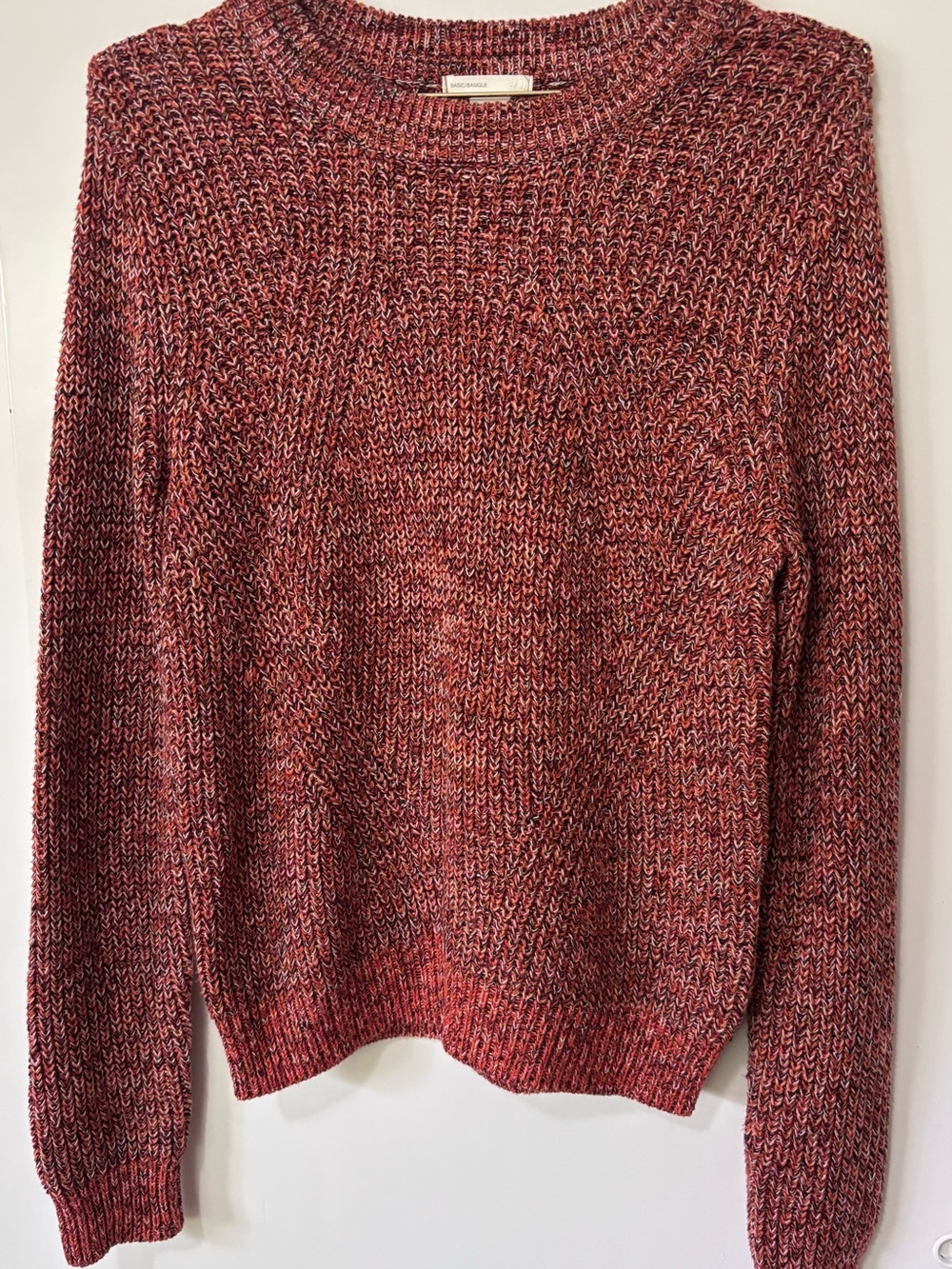 H&M| Rust Cotton-Blend Heathered Medium Knit Crew Neck Sweater Sz M
